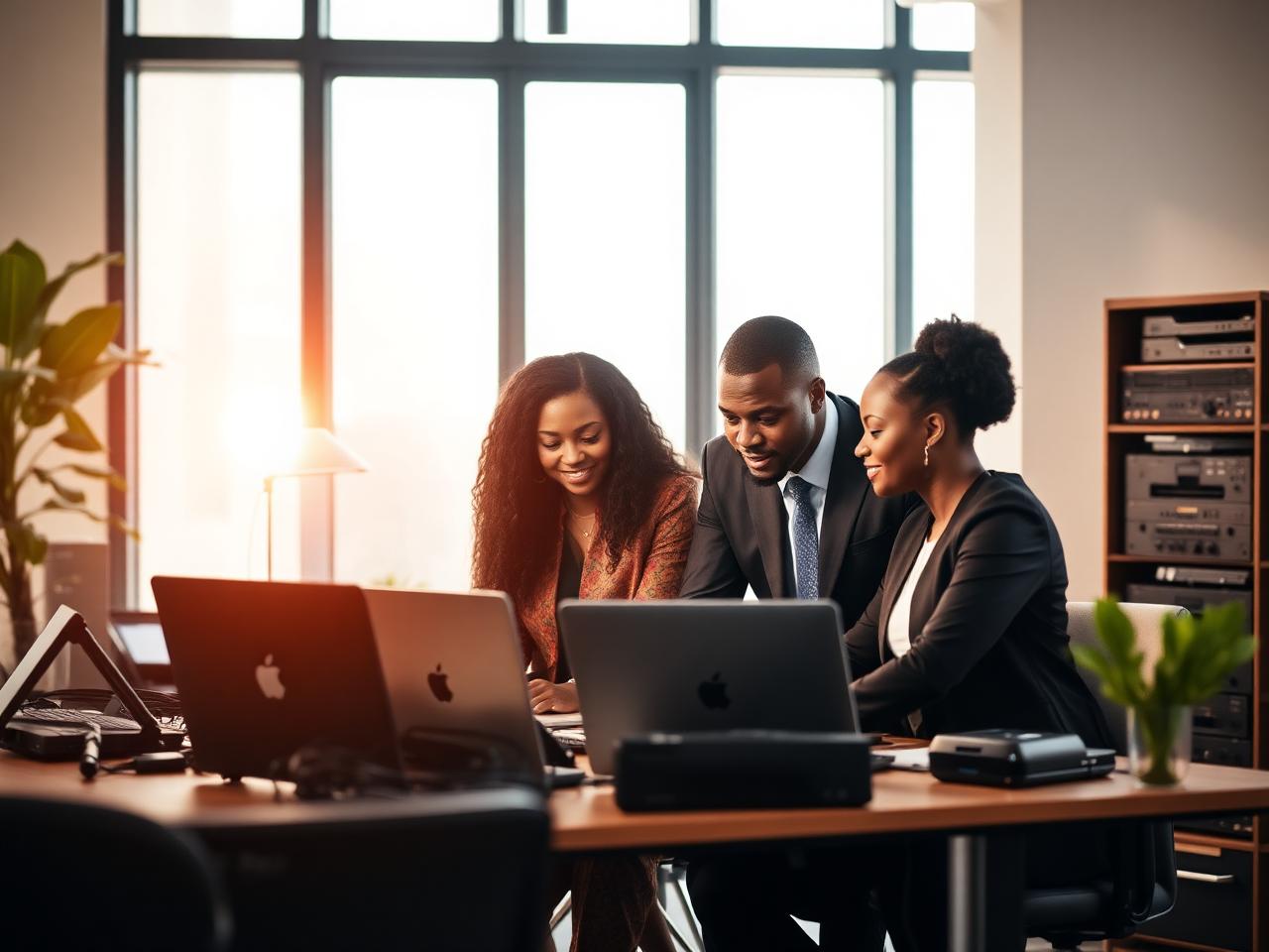 Professionals collaborating in a modern office